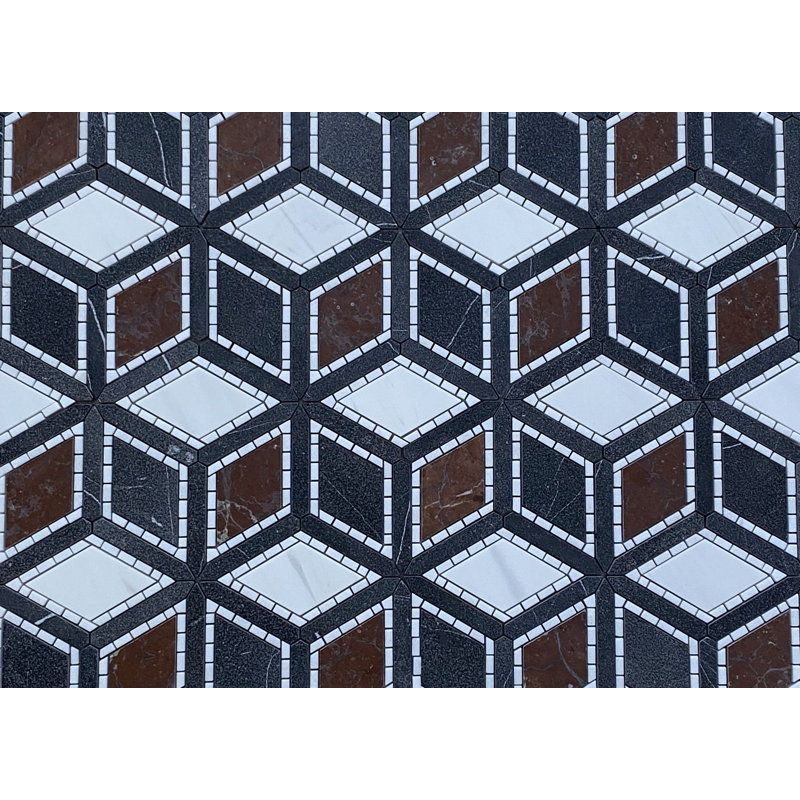 Carrelage à motif mosaïque en marbre Julian, Rouge/noir