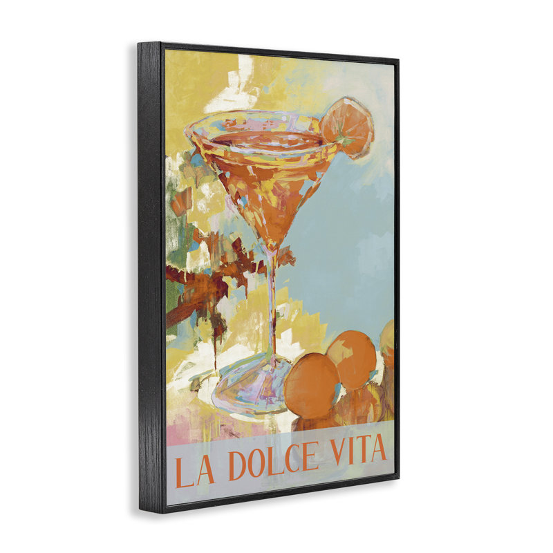 «Dolce Vita Summer Cocktail», estampe numérique, design par JANE SLIVKA, H 18 po x l 12 po, Giclée encadrée noir minuit