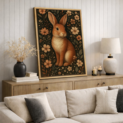 Œuvre d'art de portrait de lapin rétro, photos de salon, impression sur toile encadrée