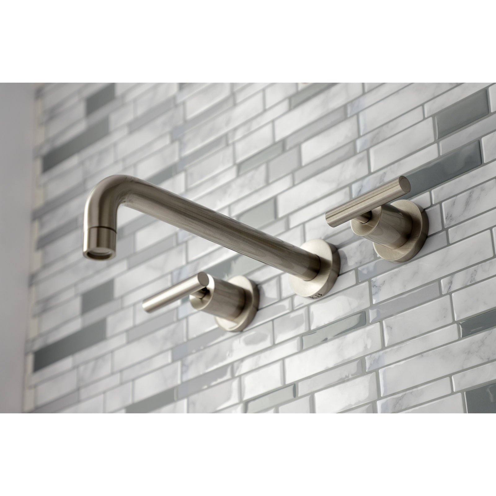 Kingston Brass Manhattan Two-Handle 3-Hole Wall Mount Roman Tub Faucet, Brushed Nickel