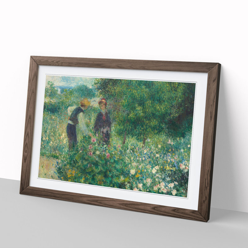 Picking Flowers by Pierre-Auguste Renoir - Framed Print, 27cm H x 36cm W x 2cm D, Walnut Framed