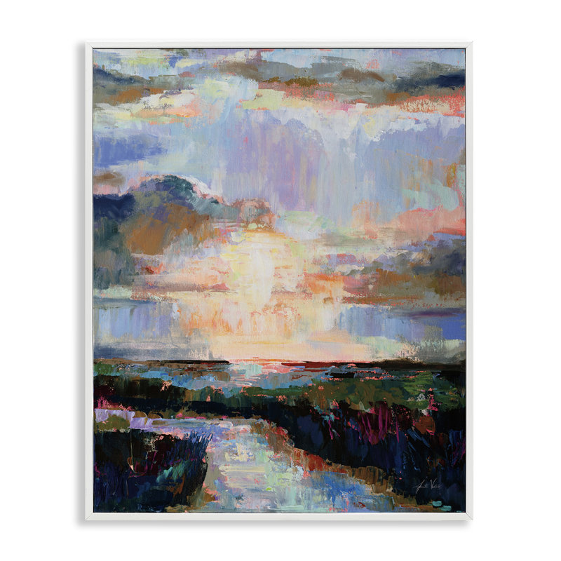 Art abstrait giclée par Jeanette Vertentes, Estampe numérique encadrée blanc bord de mer, H 20 po x l 16 po