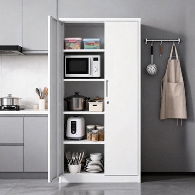 Armoire de rangement en acier blanc avec 4 tablettes réglables et 3 systèmes de verrouillage pour portes de bureau de 71 po de hauteur
