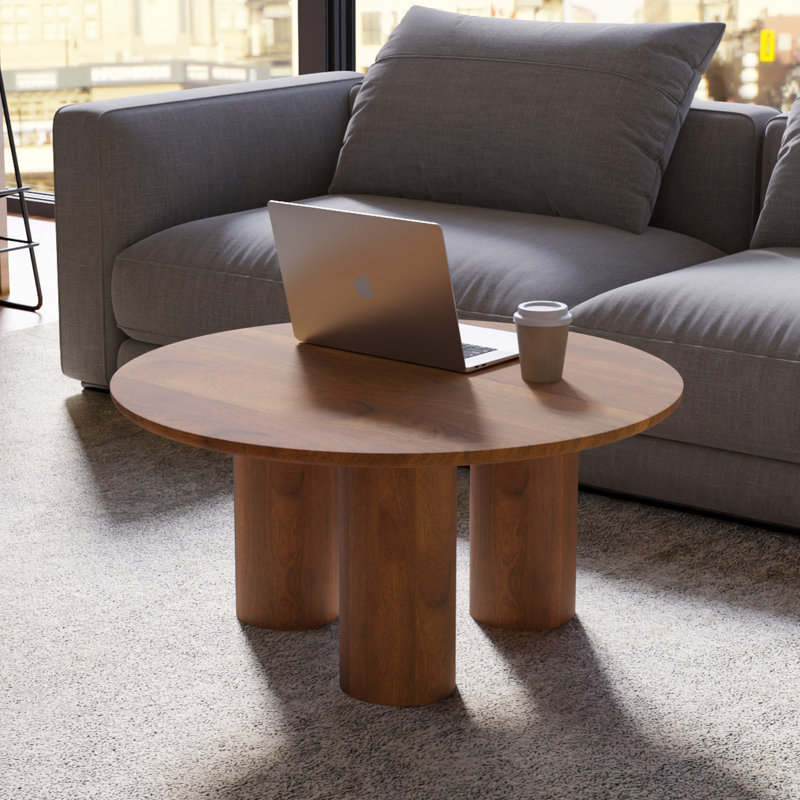 Solid Wood 36-inch Round Modern Coffee Table – Natural or Walnut Finish, Wood Coffee Table for Living Room, Easy Assembly
