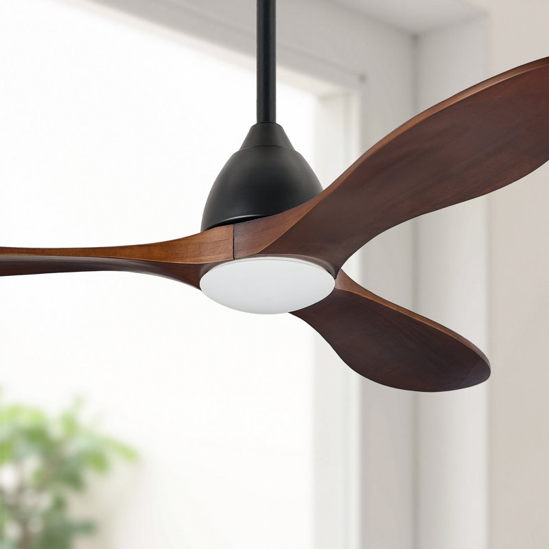  3-Blade Modern Farmhouse Smart LED Ceiling Fan with Dimmable Light in Dark Walnut, 52" Wide, Matte Black with Walnut Blades
