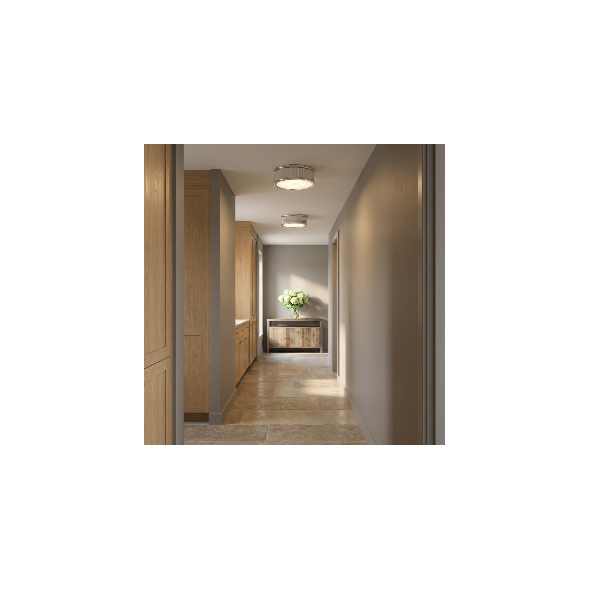 Rigsby Flush Mount, Polished Nickel, 6" H x 18" W x 18" D