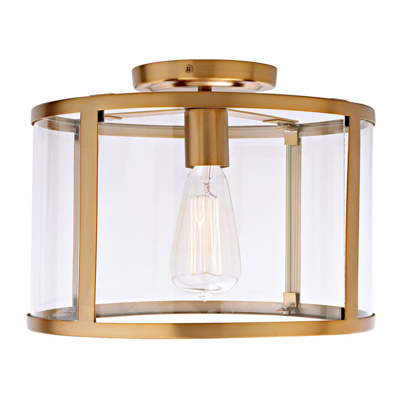 Evan Glass Semi Flush Mount, Satin Brass