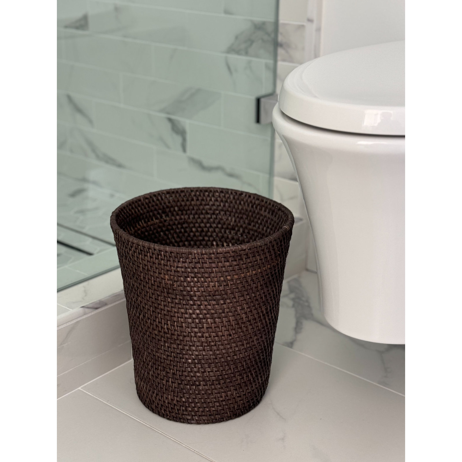 Goodfield 3gal Rattan Waste Basket, Espresso