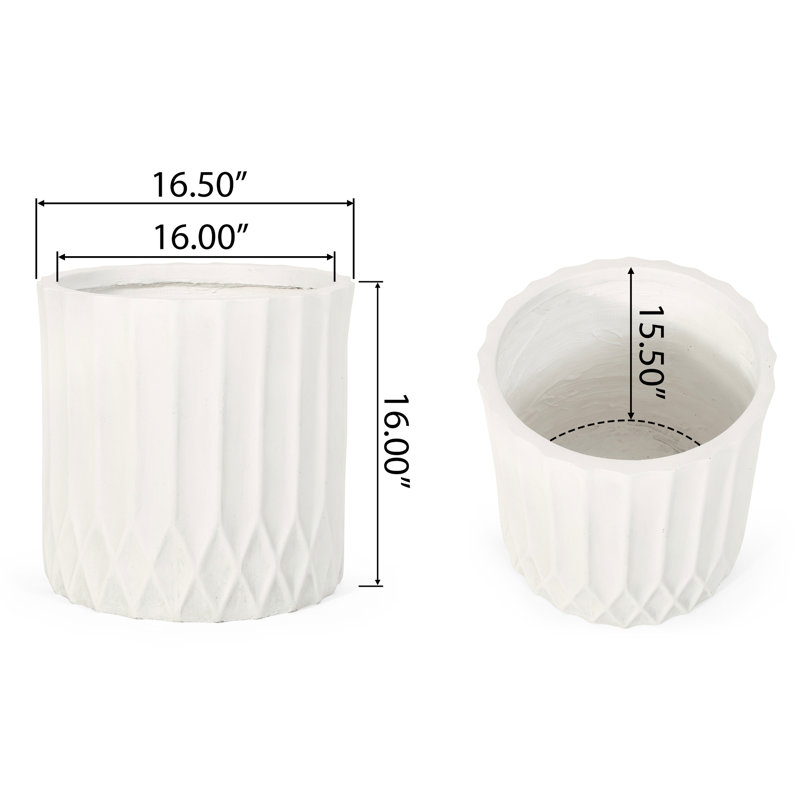 Planter - Lightweight Concrete, Classic Style, 16.5" W X D 16" H, Transforms Porch Pleated 16.5In 16In, Backyard