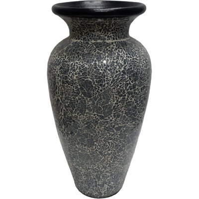 Vase de sol Zorigs, vase en mosaïque de 24 pouces - grand cylindre en terre cuite avec pièces de mosaïque en verre gris - pièce décorative décorative fabriquée à la main pour chambre à coucher, salon, bureau