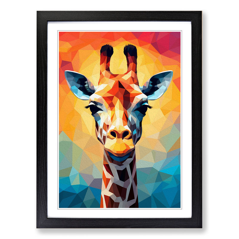 Giraffe Geometric Art - Framed Print, 64cm H x 46cm W, Black Framed