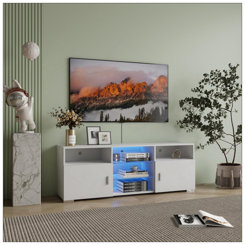 TV Stand For 32-60 Inch TV, Modern Television Table Center Media Console With Drawer And Led Lights, Matt Entertainment Center For Living Game Room Bedroom.
