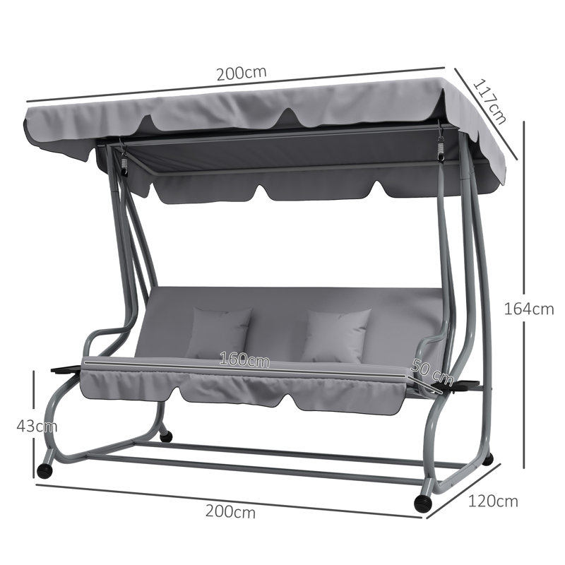 3 Person Porch Swing with Canopy, Light Grey, Light Grey