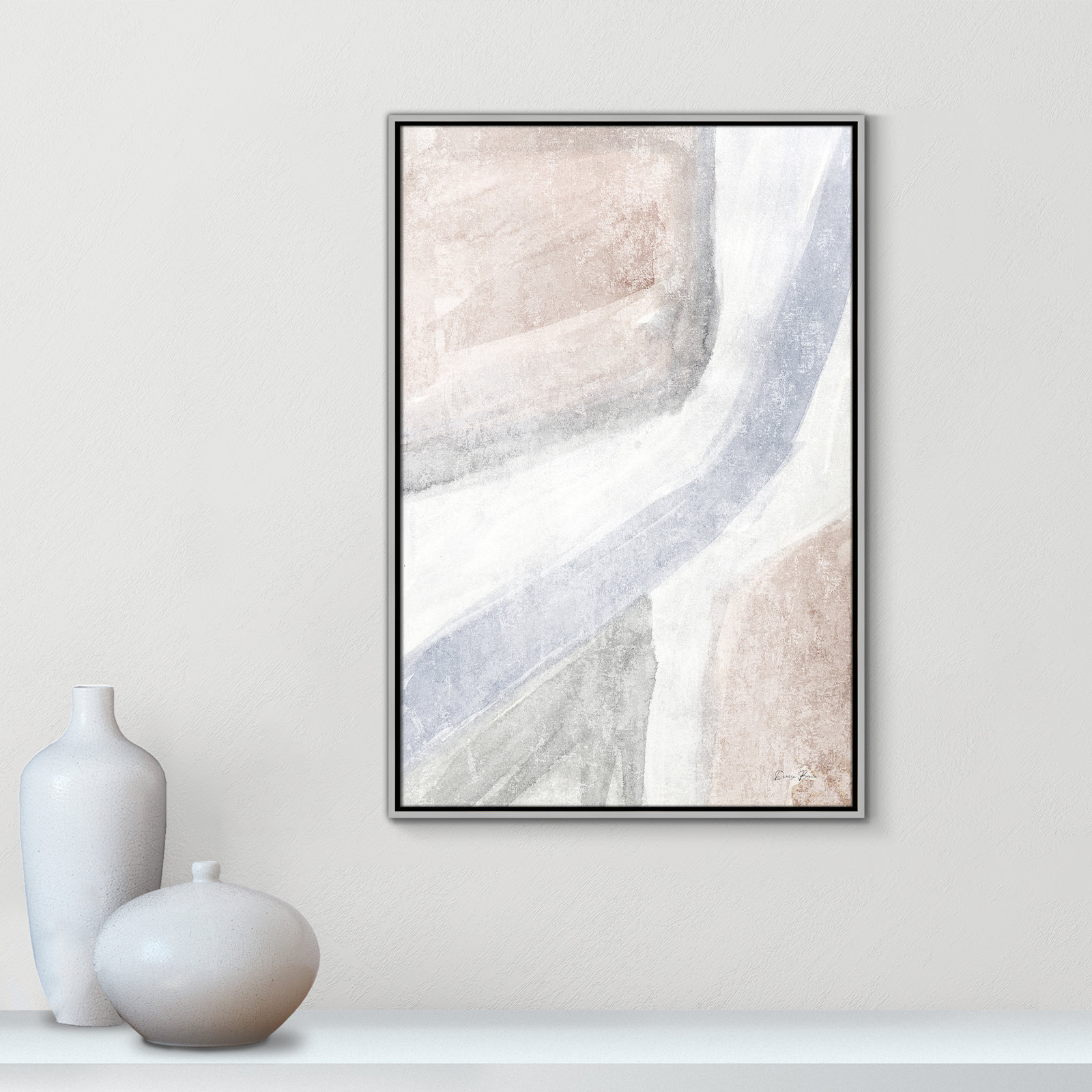 Helmsford "Soften 1" Painting, 37.5" H x 25.5" W x 2" D, Silver