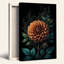 Grande fleur de dahlia en bronze avec feuilles bleu sarcelle sur toile noire-132731079