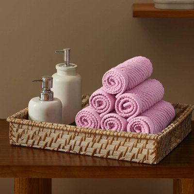 6-Piece Cotton Quick Dry Diagonal Ribbed Washcloth Set