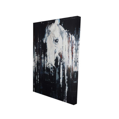 Cheval abstrait sur fond noir - Toile contemporaine bleue