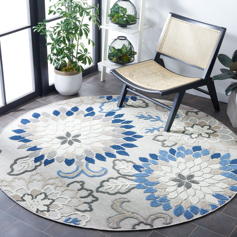 Tapis d'intérieur / extérieur floral Dellia Performance, Rond 6 pi 7 po
