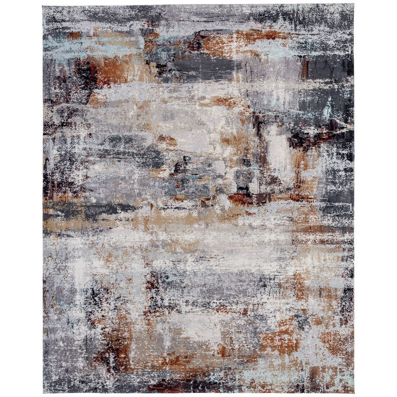 Tapis gris à motif abstrait Lismore, Rectangle de 2 pi x 3 pi