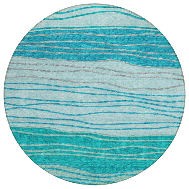 Washable Striped Indoor / Outdoor Rug, Round 8'