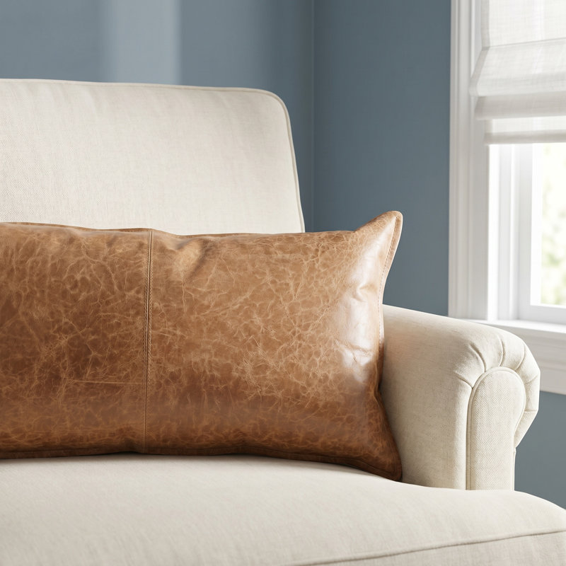 Cutler Leather Accent Pillow, Chestnut Brown, 14" x 26", Rectangular