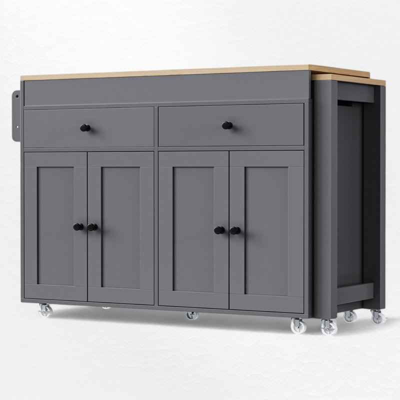 Îlot de cuisine de 51,1 po de largeur avec plateau extensible, Gris