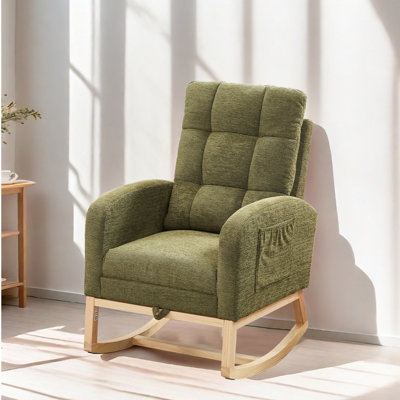 Elegant Modern Accent Rocking Chair With Solid Wood Legs, Adjustable Footrest, Side Pocket, And High Backrest by Corrigan Studio