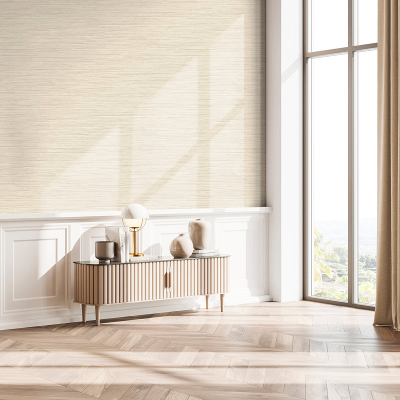 Style Sisters Classic Grasscloth Effect Wallpaper Roll, Cream