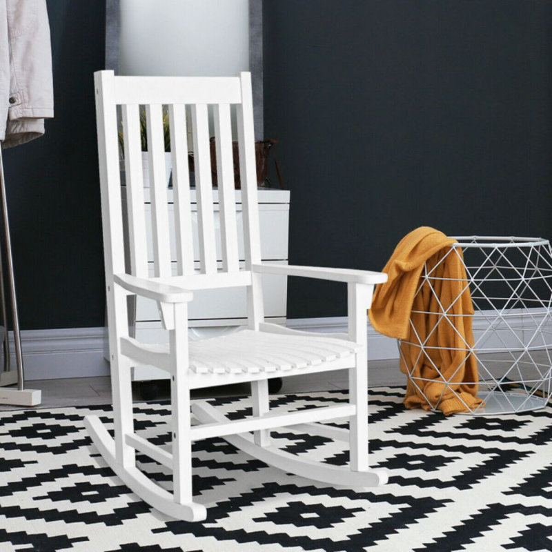 White Acacia Wood High Back Patio Rocking Chair