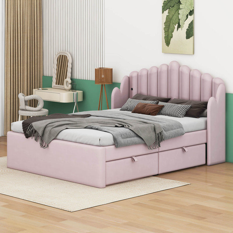 Danion Upholstered Platform Storage Bed, Pink, Full / Double
