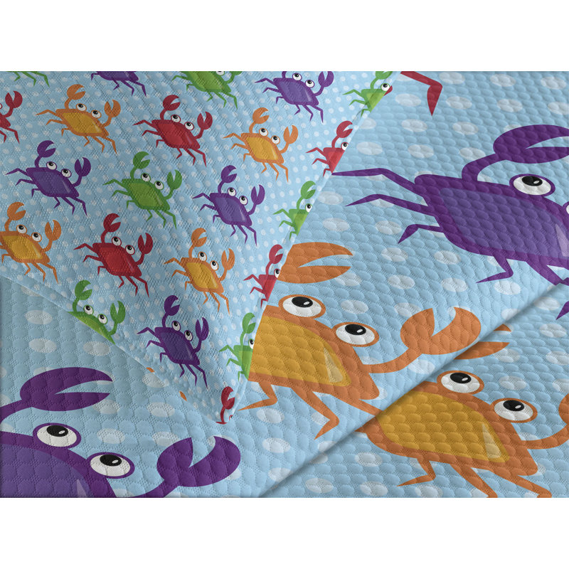 Ambesonne Cartoon Bedspread Set Crabs on Blue Backdrop Multicolor, King Coverlet/Bedspread + 2 Standard Shams