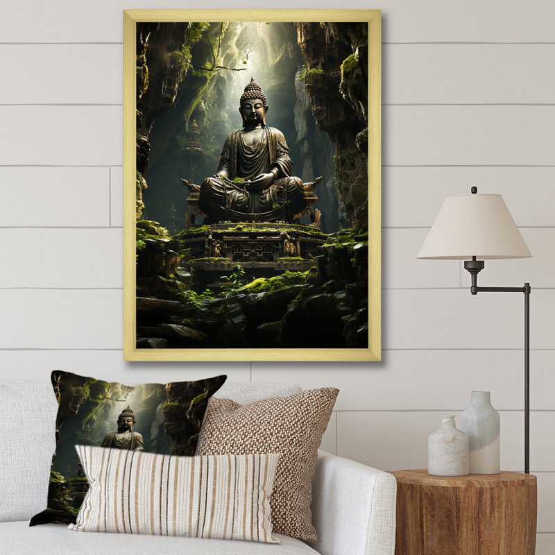 Sentiers illuminés, bouddhisme au temple I, Cadre doré simple, H 32 po x l 24 po x P 1 po