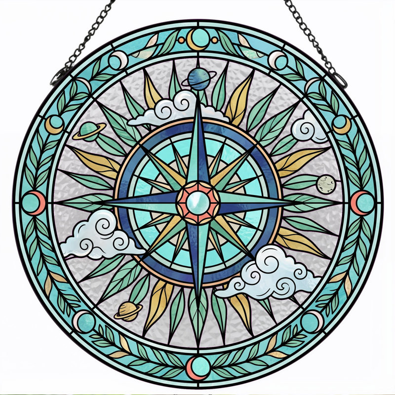 Panneau de vitrail Compass Design, 7,8 H, H 7,8 po