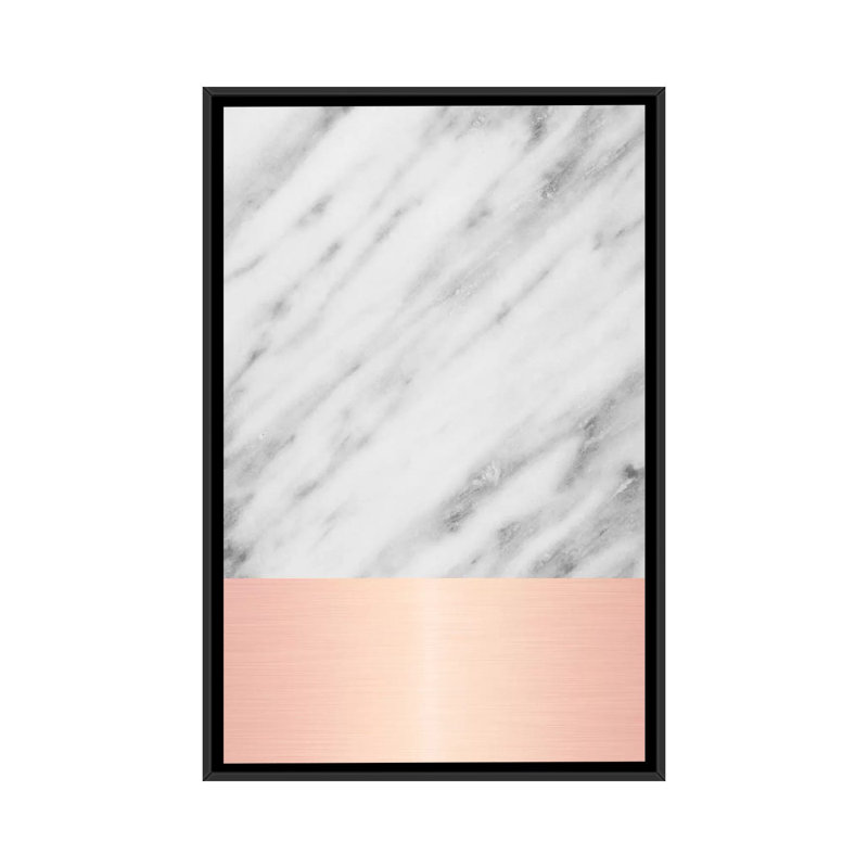 «Carrara Marble With Pink», impression sur toile, H 26 po x l 18 po x P 1,5 po, Toile avec cadre noir, Pas de tapis