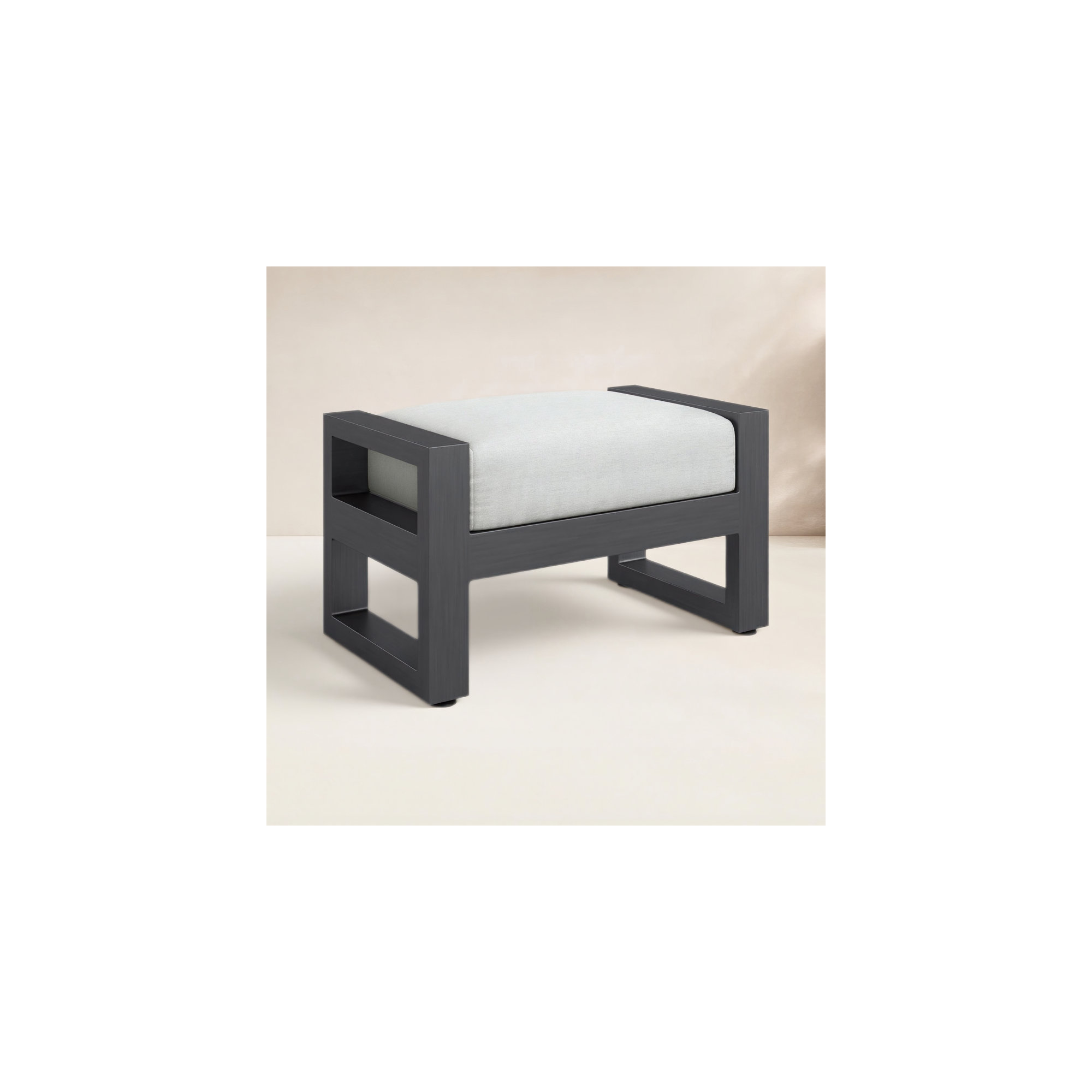 Georgie Upholstered Outdoor Ottoman with Cushion, Cast Silver Sunbrella®