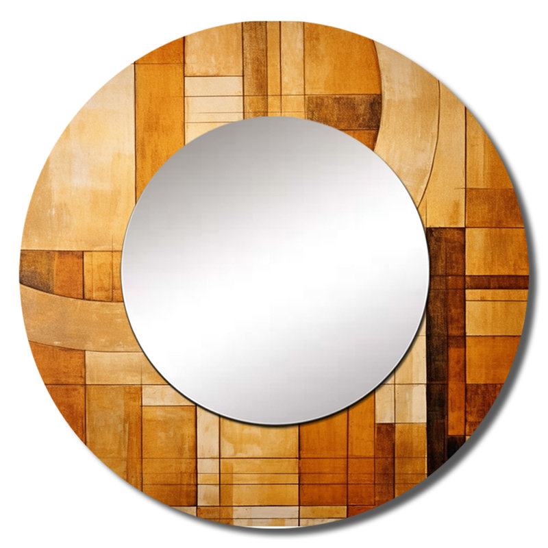Bronze brillant Symetry II - miroir mural à formes abstraites, miroir décoratif rond moderne, impression d'art en métal