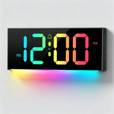 Auto-Dimming Digital Wall Amzee - 12 Inch LED Display With Adjustable Night Light & Colors, USB Powered, Silent, Perfect For Bedroom, Classroom, Gym