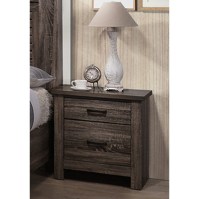 Table de chevet brune pour chambre à coucher avec 2 tiroirs - et structure 2
