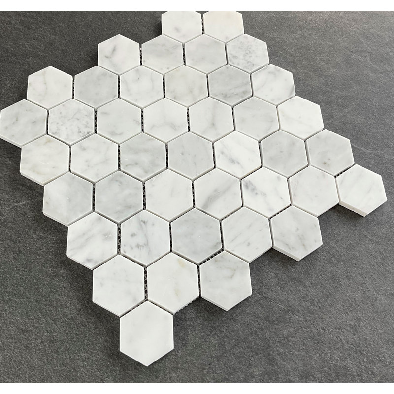 2 in. x 2 in. Honeycomb Polished Marble and Stone Tile, White Carrara