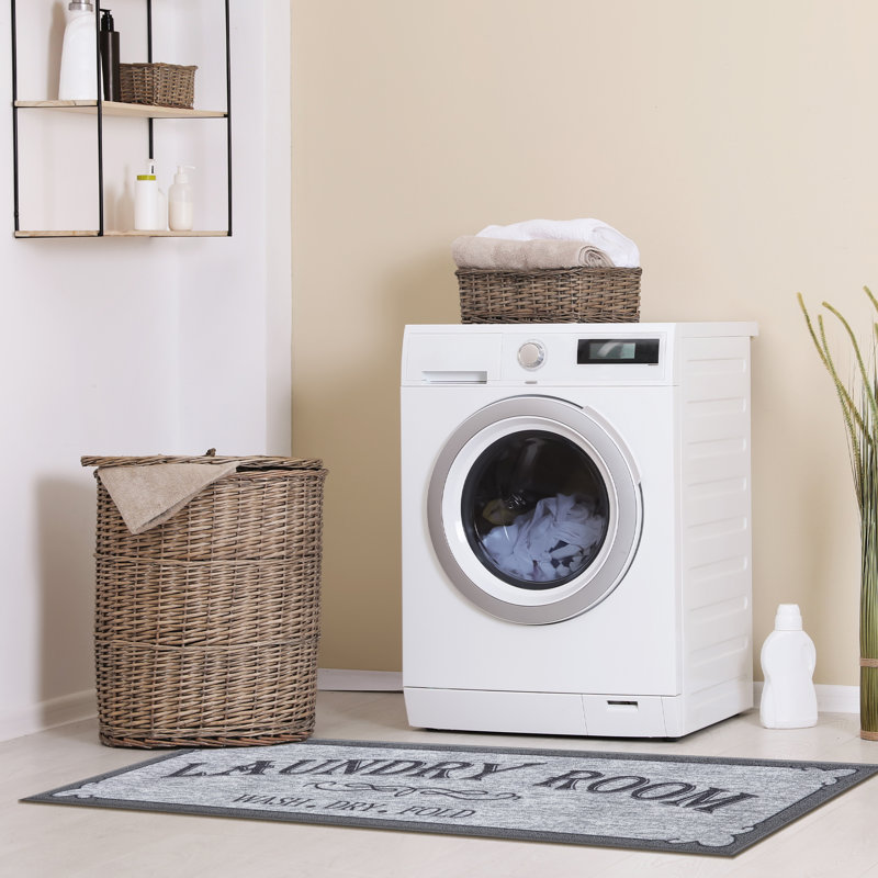 Gray Non-Slip Rubber Back Laundry Room Runner Rug – Durable Floor Mat for Laundry Area