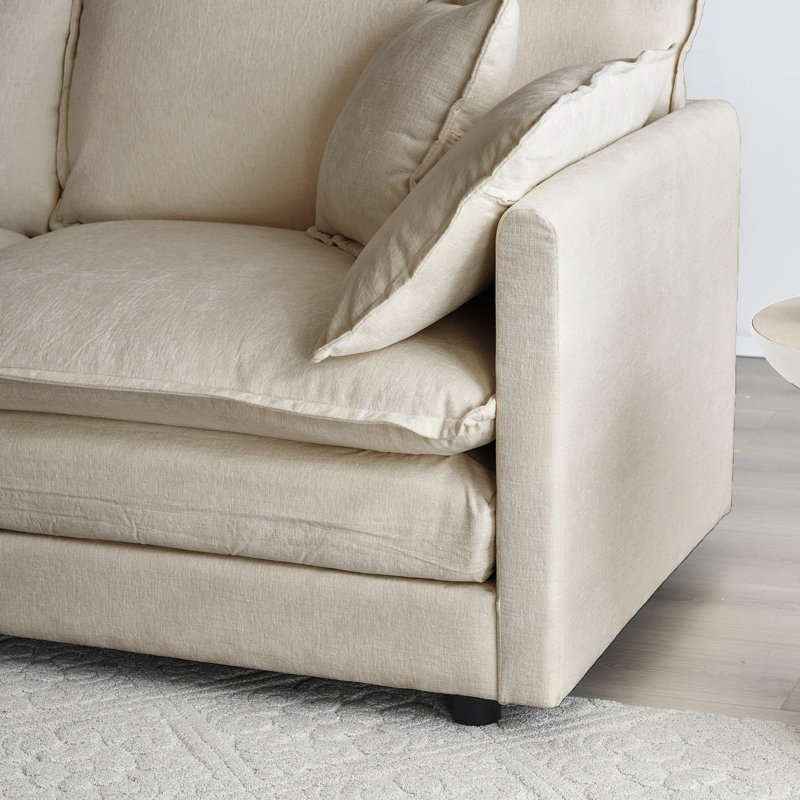 Canapé modulaire avec 2 places et repose-pieds, recouvert de chenille beige
