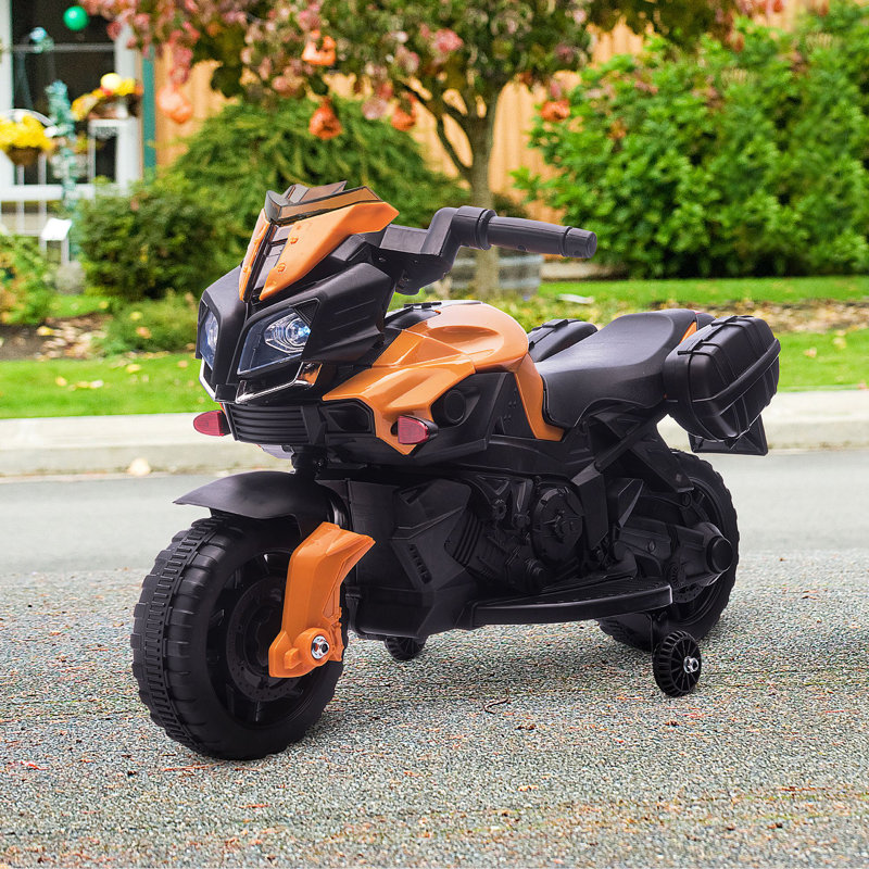 6-Volt Orange Electric Kids Motorcycle with Training Wheels