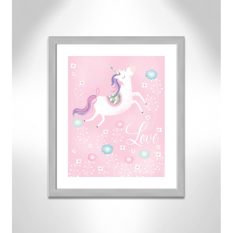 «Love Unicorn», art encadré, H 24,5 po x l 20,5 po x P 0,63 po, Cadre argenté