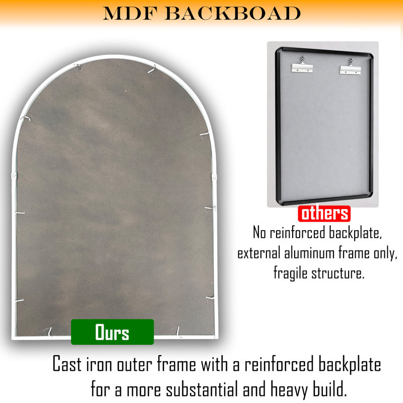 Arched Windowpane Wall Mirror, 35.4"x25.6", Distressed White, Farmhouse Decorative Accent Mirro, Distressed White