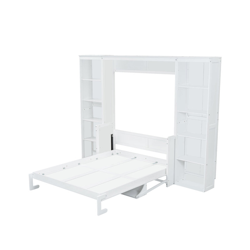 Lit escamotable Azfar avec bureau et bibliothèque, Grand, Blanc