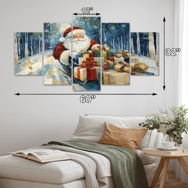 «Christmas Santa Red Gift Giving - Christmas Santa Deer», ensemble d'art mural