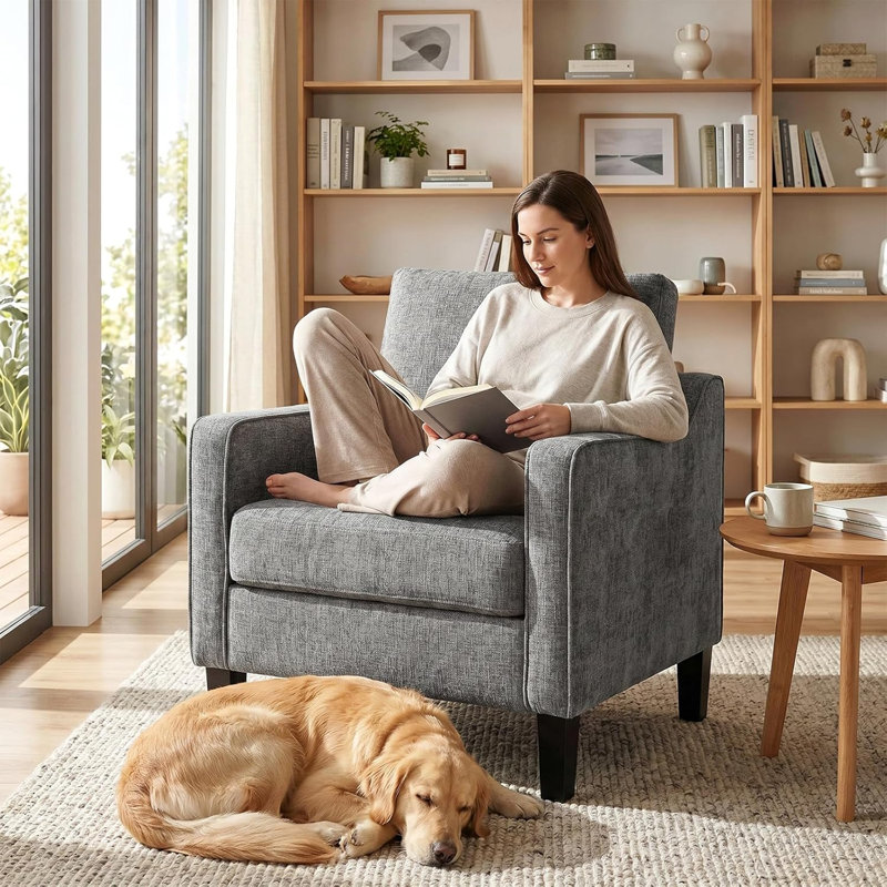 Upholstered Chenille Armchair, Grey