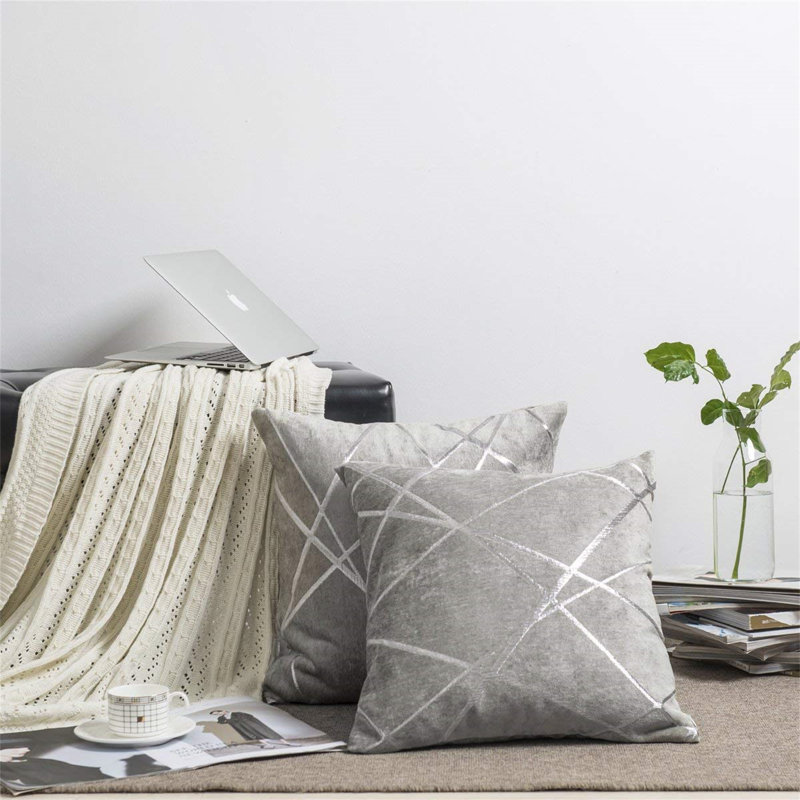 Aydrik Square Cushion Cover, 45.72cm H x 45.72cm W, Silver Grey