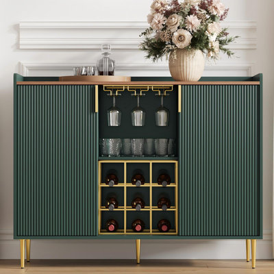 47.2'' Modern Bar Cabinet with Wine Racks and Storage Multi-purpose Home Bar & Liquor Bar, Green