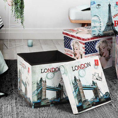Paltrow 38cm Wide Faux Leather Square London Bridge Cube Ottoman with Storage